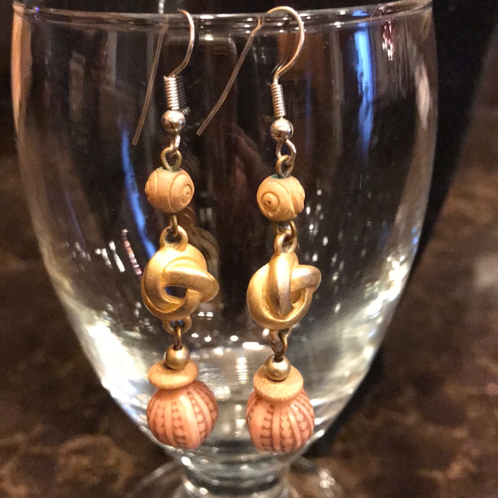 Boho Wooden seashell beaded pierced long earrings